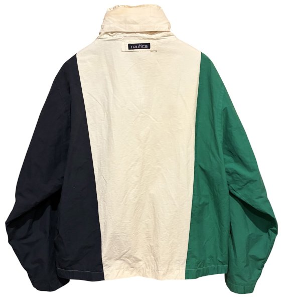 画像3: 90's【ビンテージ】【nautica】【ノーティカ】【白×紺×緑】切替【ロゴ入り】ジップアップブルゾン【サイズL】  (3)