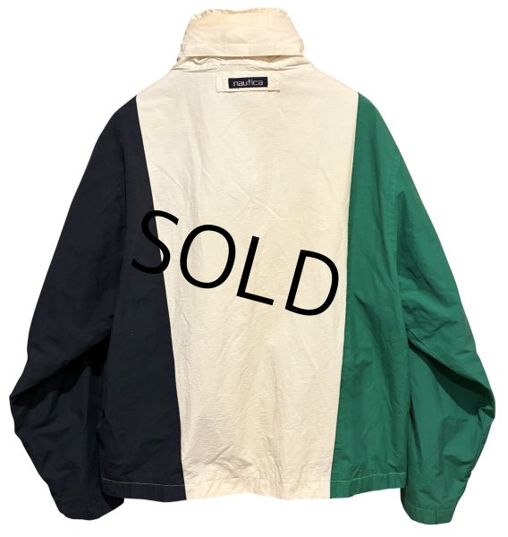 画像3: 90's【ビンテージ】【nautica】【ノーティカ】【白×紺×緑】切替【ロゴ入り】ジップアップブルゾン【サイズL】  (3)