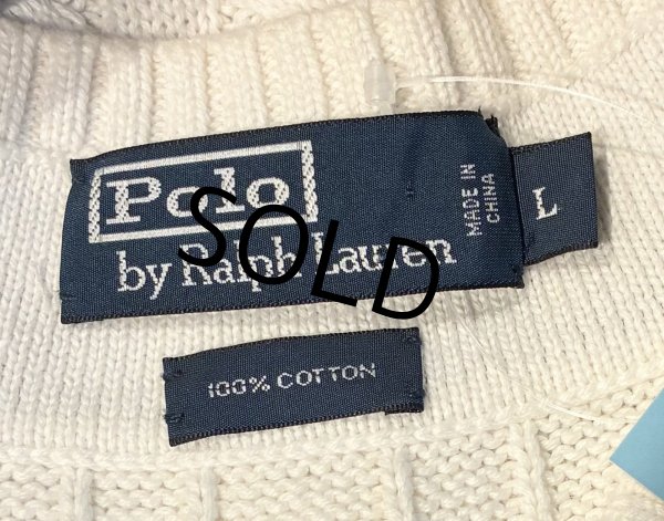 画像2: ほぼ未使用 ビンテージ【ラルフローレン】【白×紺×青ライン】Vネック【コットンニットベスト】【サイズL】  (2)