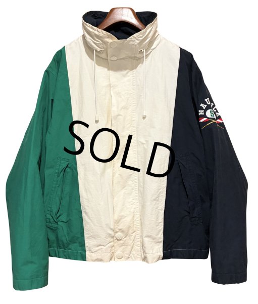 画像1: 90's【ビンテージ】【nautica】【ノーティカ】【白×紺×緑】切替【ロゴ入り】ジップアップブルゾン【サイズL】  (1)