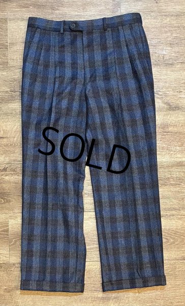 画像4: 【ほぼ未使用】ビンテージ【イタリー製】【Take6 Kashani】【黒×青】チェック【ウールスラックス】【ウールパンツ】【W34程度】  (4)