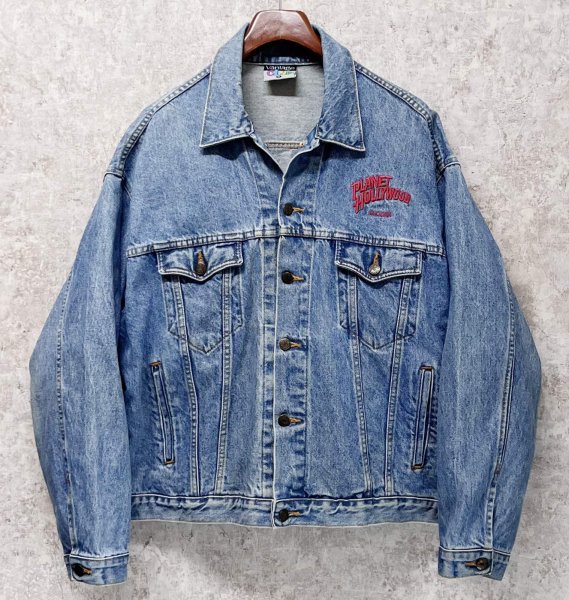画像1: 【90’s~】【USA製】【ビンテージ】【VANTAGE CLUB】【プラネットハリウッド】【デニムブルゾン】【デニムジャケット】サイズXＬ  (1)