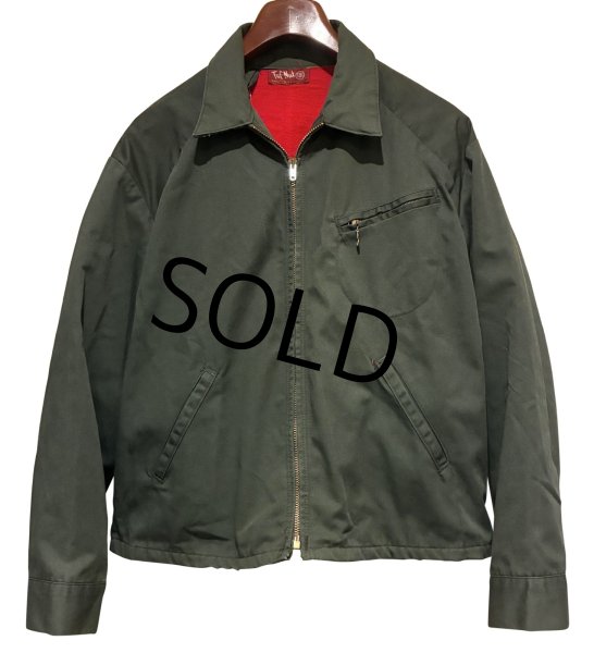画像1: 70's【ビンテージ】【Tuf-Nut】【オリーブグリーン×赤】【裏地付き】【ワークジャケット】【ワークブルゾン】サイズL程度  (1)