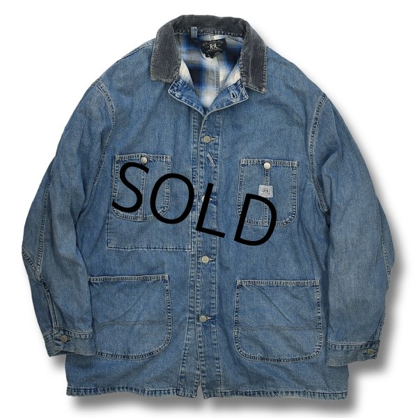 画像1: 90's【USA製】【ビンテージ】【RRL】【ダブルアールエル】ラルフローレン【襟コーデュロイ】【デニムカバーオール】【サイズL】  (1)