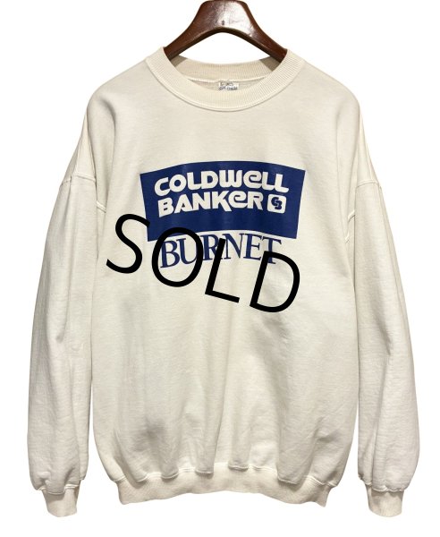 画像1: 【ビンテージ】【GILDAN】【COLDWELL BANKER BURNET】白ｘ青プリント【クルーネックスウェット】【サイズＸＬ】  (1)