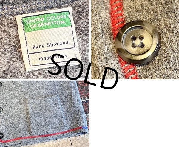 画像2: イタリー製【ベネトン】BENETTON【グレー】【カラフルステッチ入り】【ウールカーディガン】  (2)