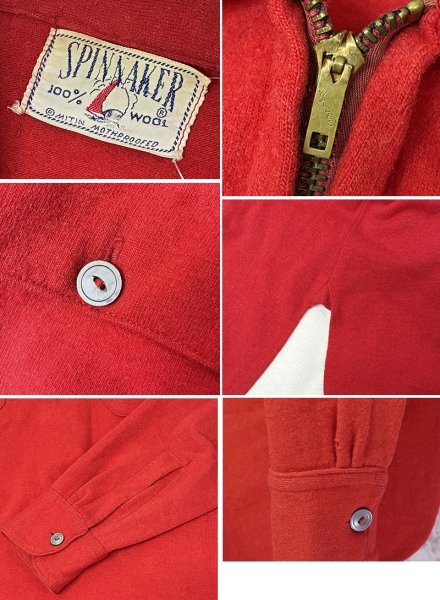 画像2: 60’s【SPINNAKER】【ビンテージ】赤【マチ付き】【ハーフジップ】【ウールシャツ】【サイズL程度】  (2)