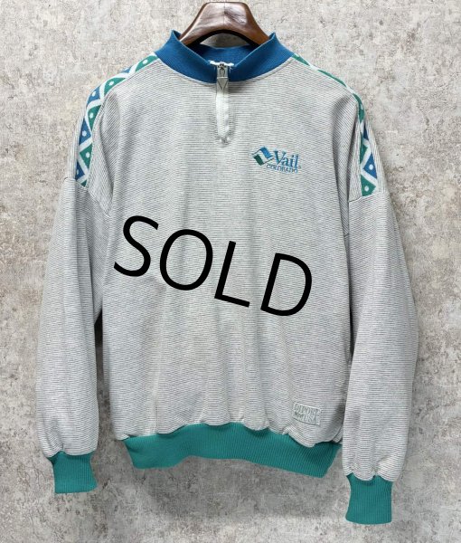 画像1: USA製【DIPORT】【グレーｘ白 マイクロボーダー】【ハーフジップ】【スウェット】【サイズＬ】  (1)