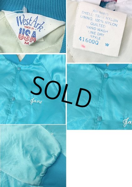 画像2: 90's【USA製】【ビンテージ】【WEST ARK】【ウエストアーク】ビリヤード 【ターコイズ】【中綿入りサテンスタジャン】【サイズM】  (2)