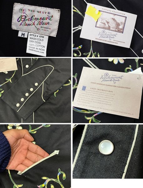 画像2: デッドストック【ロックマウント】ROCK MOUNT【ビンテージ】【花柄】黒【ウエスタンシャツ】【サイズM】   (2)