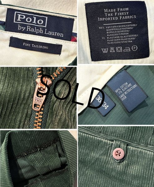 画像2: ビンテージ【ラルフローレン】POLO RALPH LAUREN【FINE TAILORING】【緑】【コーデュロイパンツ】【36×34】  (2)