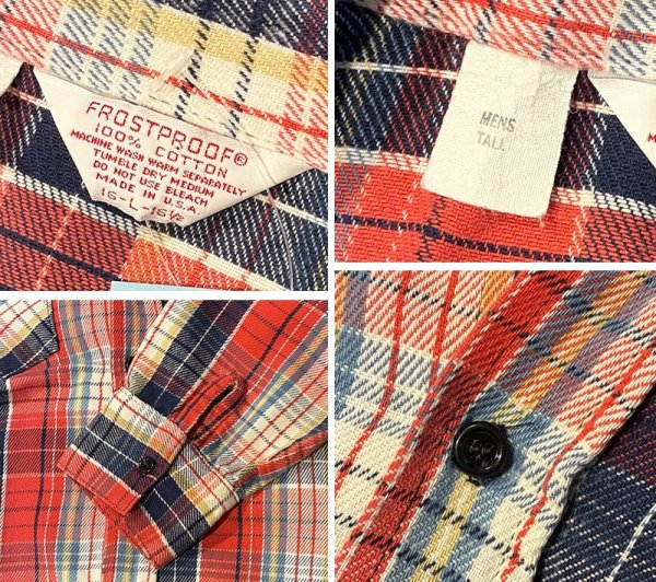 画像2: 80's【USA製】【ビンテージ】 【FROSTPROOF】【フロストプルーフ】【赤ｘ紺ｘ白】チェック ネルシャツ　サイズL-TALL  (2)