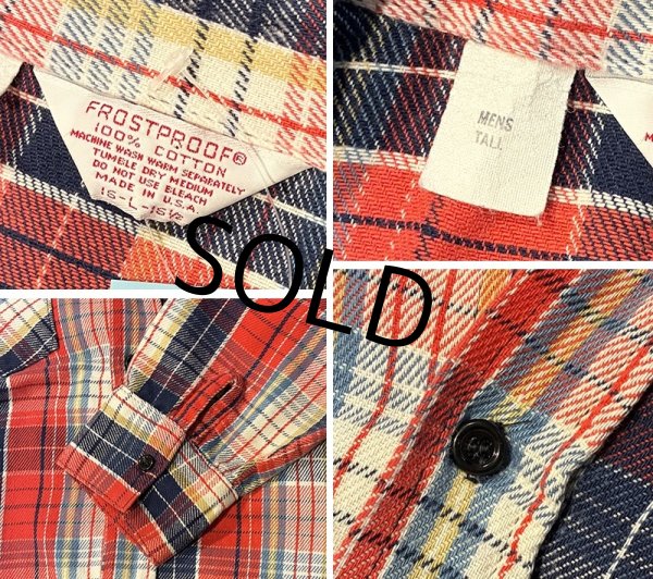 画像2: 80's【USA製】【ビンテージ】 【FROSTPROOF】【フロストプルーフ】【赤ｘ紺ｘ白】チェック ネルシャツ　サイズL-TALL  (2)