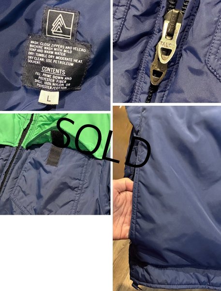 画像2: 程度良好!! 80's USA製【ALTRA】アルトラ【紺ｘ緑】【ダウンジャケット】【サイズＬ】  (2)