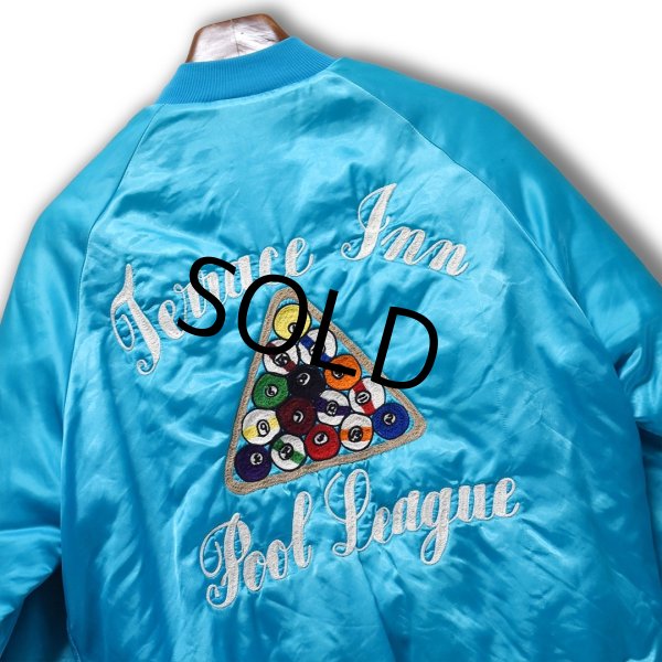 画像1: 90's【USA製】【ビンテージ】【WEST ARK】【ウエストアーク】ビリヤード 【ターコイズ】【中綿入りサテンスタジャン】【サイズM】  (1)