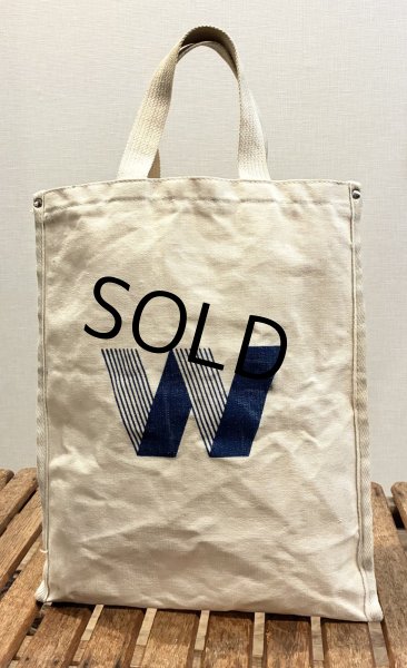 画像2: 生成りｘ青 Ｗプリント【マチ付き】【トートバッグ】  (2)