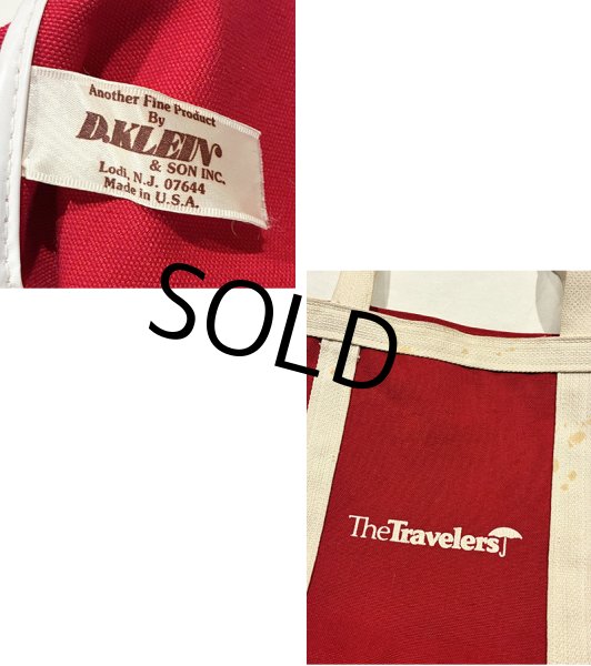 画像2: USA製【ビンテージ】【D.KLEIN】【THE travelers】【赤ｘ白】マチ付き【トートバッグ】  (2)