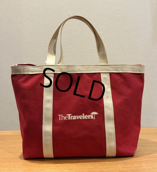 画像3: USA製【ビンテージ】【D.KLEIN】【THE travelers】【赤ｘ白】マチ付き【トートバッグ】  (3)