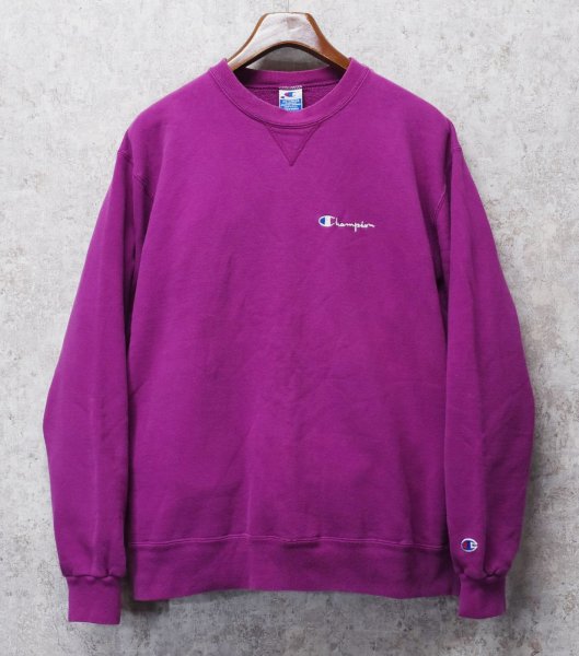 画像1: 90's【ビンテージ】【USA製】Champion【チャンピオン】【紫】無地【前Ｖ】胸ロゴ入り クルーネック【スウェット】【サイズXXL】  (1)