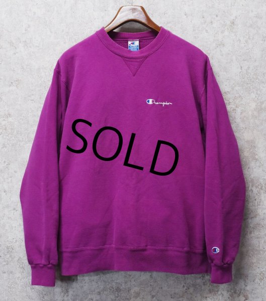 画像1: 90's【ビンテージ】【USA製】Champion【チャンピオン】【紫】無地【前Ｖ】胸ロゴ入り クルーネック【スウェット】【サイズXXL】  (1)