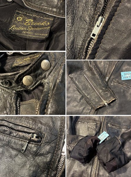 画像2: 【60’s~】【ビンテージ】【ブルックス】【Brooks】【黒】【シングルライダースジャケット】レザージャケット【サイズXL程度】  (2)