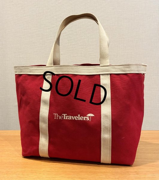 画像1: USA製【ビンテージ】【D.KLEIN】【THE travelers】【赤ｘ白】マチ付き【トートバッグ】  (1)