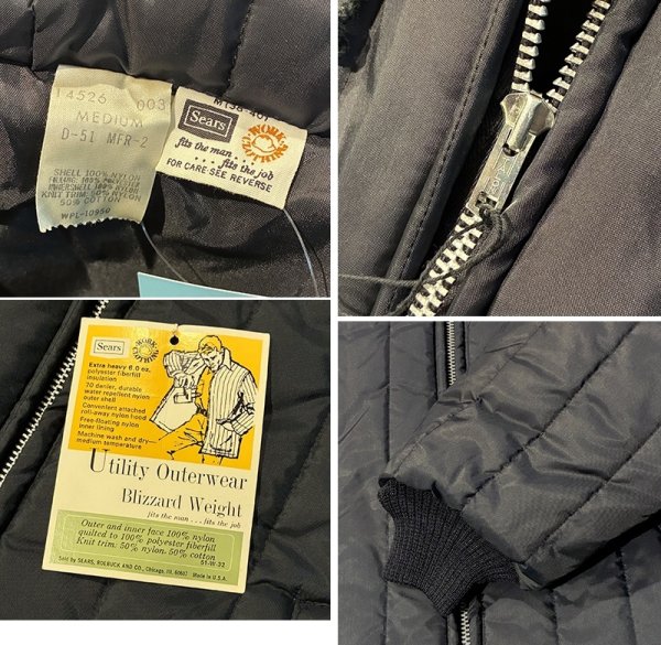 画像2: 70’s【デッドストック】【USA製】【ビンテージ】Sears シアーズ【黒】【キルティングジャケット】【サイズM】   (2)