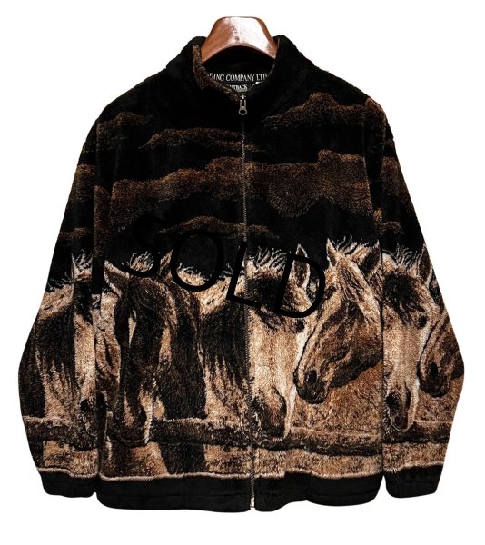 画像1: USA製 ビンテージ【OUTBACK】【馬】総柄【プリント】【フリースジャケット】ジップアップジャケット  (1)