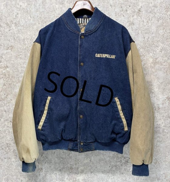 画像1: 【ビンテージ】【TURNING POINT】ターニングポイント CATERPILLAR【キャタピラー】デニムｘベージュ 袖切替【スタジャン】【サイズＬ】  (1)