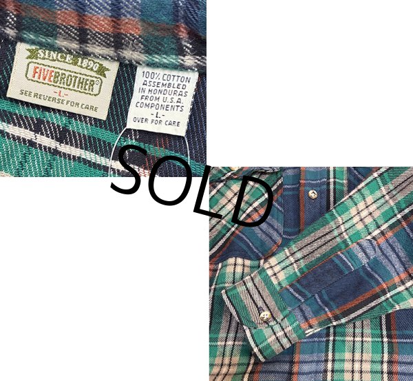 画像2: 90's 【ビンテージ】 【FIVEBROTHER】ファイブブラザー【紺ｘ緑ｘ赤】チェック ネルシャツ　サイズＬ  (2)