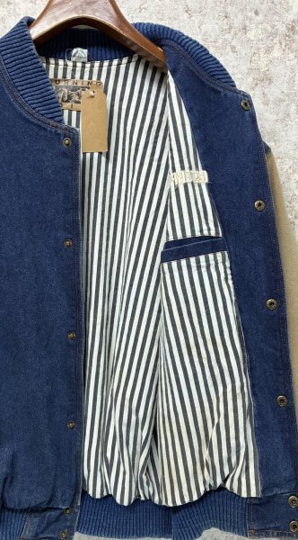 画像3: 【ビンテージ】【TURNING POINT】ターニングポイント CATERPILLAR【キャタピラー】デニムｘベージュ 袖切替【スタジャン】【サイズＬ】  (3)