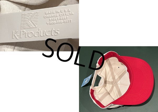 画像2: 程度良好!! 【USA製】K-Products【ビンテージ】【Sマーク】刺繍ロゴ【白×赤】BBキャップ【ベースボールキャップ】  (2)