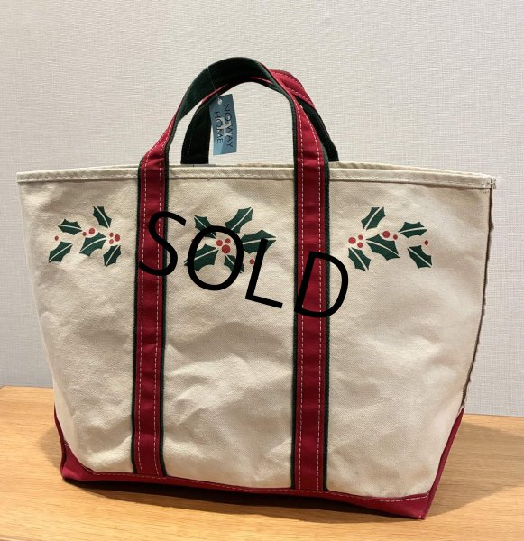 画像1: 【80’s】【ビンテージ】【L.L.bean】【エルエルビーン】赤ｘ緑【ヒイラギ】【キャンバス】【トートバッグ】【キャンバストート】  (1)