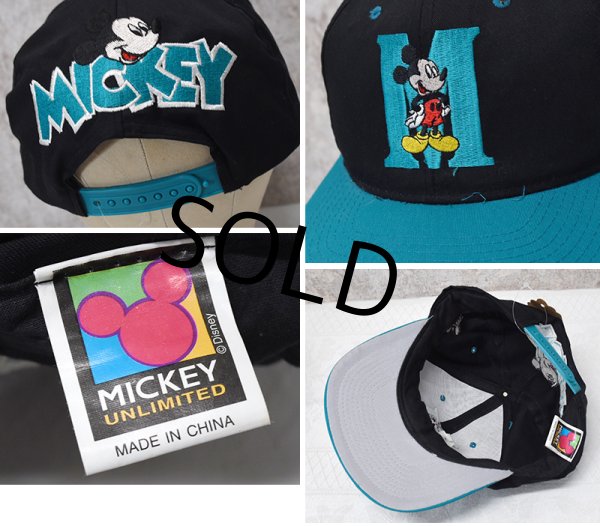 画像2: 【デッドストック】【MICKEY】ミッキーマウス【黒×エメラルド】刺繍入り【BBキャップ】   (2)