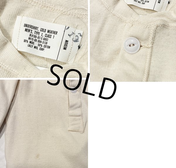 画像3: デッドストック【80's】【ビンテージ】【U.S.ARMY】【ウールｘコットン】ヘンリーネックロンＴ【アンダーシャツ】サイズM  (3)