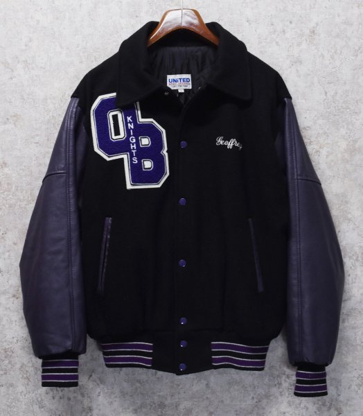 画像3: UNITED SPORT APPAREL【ビンテージ】【黒メルトンｘ紫レザー】【OLD BRIDGE】【スタジャン】【サイズL】  (3)