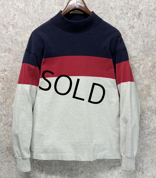 画像1: 90's【USA製】ビンテージ【L.L.Bean】LLビーン【紺×赤ｘグレー】【モックネック】ロンT【サイズL】  (1)