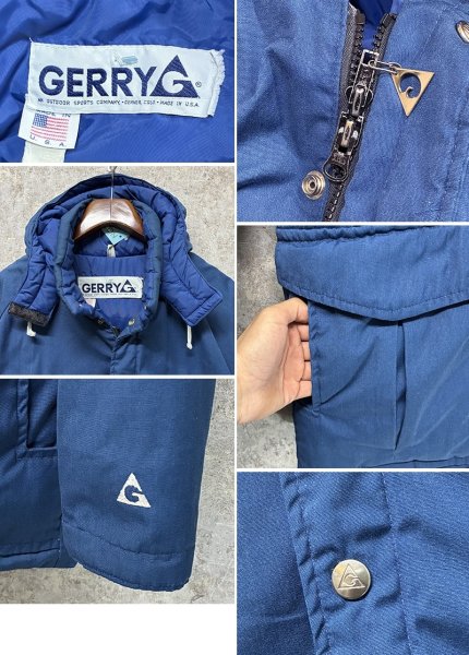 画像2: 80's【USA製】【ビンテージ】【GERRY】【ジェリー】青【フード付き】【ダウンジャケット】M程度  (2)