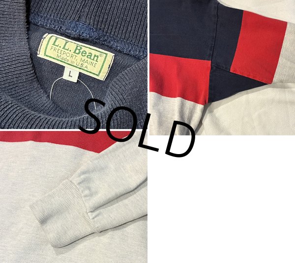 画像2: 90's【USA製】ビンテージ【L.L.Bean】LLビーン【紺×赤ｘグレー】【モックネック】ロンT【サイズL】  (2)