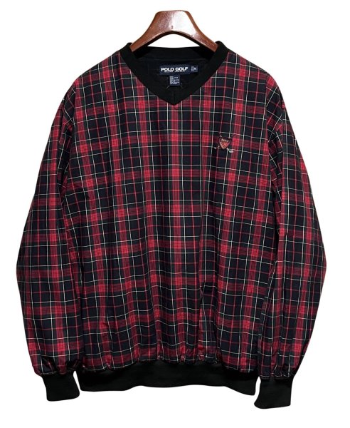 画像1: ビンテージ【POLO GOLF】【ポロゴルフ】【ラルフローレン】【RALPH LAUREN】【赤】タータンチェック【Vネック】【プルオーバー】【サイズM】  (1)