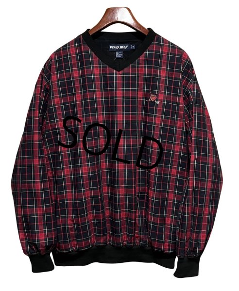 画像1: ビンテージ【POLO GOLF】【ポロゴルフ】【ラルフローレン】【RALPH LAUREN】【赤】タータンチェック【Vネック】【プルオーバー】【サイズM】  (1)