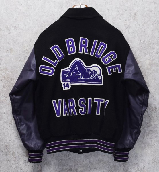 画像1: UNITED SPORT APPAREL【ビンテージ】【黒メルトンｘ紫レザー】【OLD BRIDGE】【スタジャン】【サイズL】  (1)