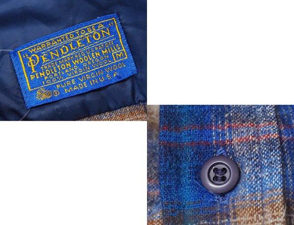 画像2: 程度良好!! 〜80's【USA製】【ビンテージ】【ペンドルトン】Pendleton【青ｘベージュ】【シャドーチェック】【ウールシャツ】【サイズＭ】  (2)
