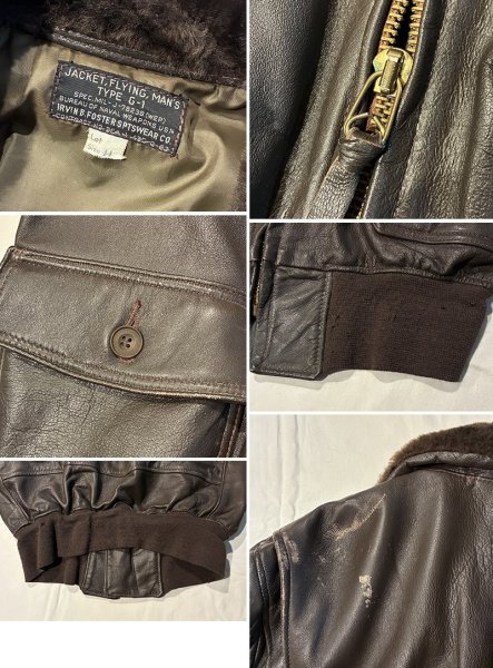画像2: 60's【米軍実物】【ビンテージ】【U.S.NAVY】【G-1】7823B【IRVIN B. FOSTER SPORTSWEAR製】【フライトジャケット】【US44】  (2)
