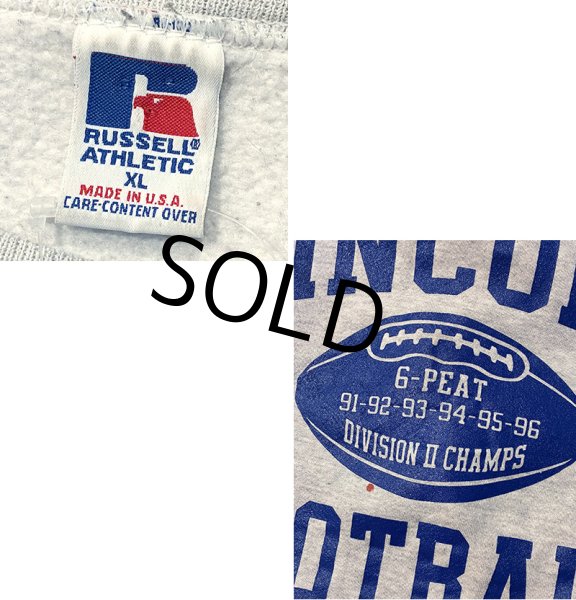 画像2: 90's【USA製】【ビンテージ】RUSSELL【ラッセル】LINCOLIN FOOTBALL グレー【スウェット】【サイズL】  (2)