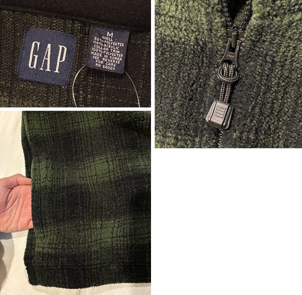画像2: ビンテージ【オールドギャップ】【GAP】緑ｘ黒チェック【ハーフジップ】【フリース】【プルオーバー】【サイズＭ】  (2)