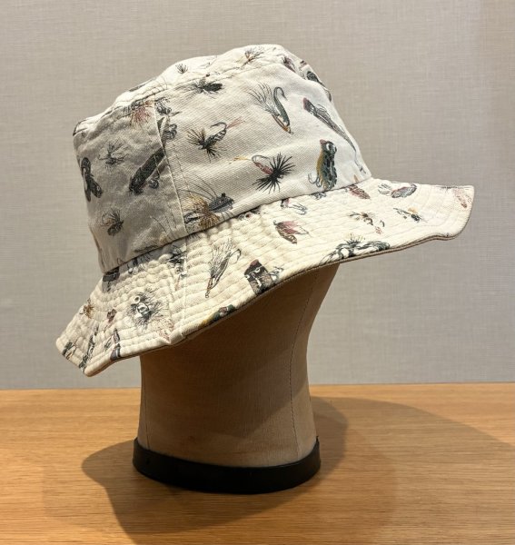 画像5: 程度良好!! USA製【ビンテージ】生成りｘルアー 総柄【コットン】毛ばり 釣り【バケットハット】【サイズM】  (5)