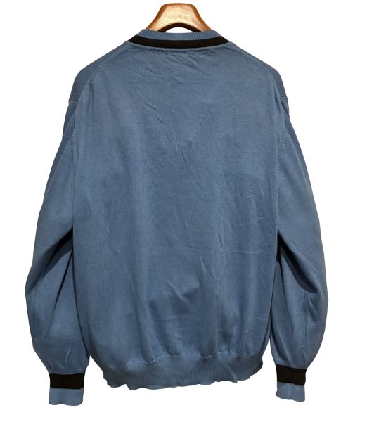 画像3: 90's【イタリー製】ビンテージ【PRONTO UOMO】プロントウォモ【青ｘ紺ライン】コットンｘレーヨン Vネックセーター 【サイズL】   (3)