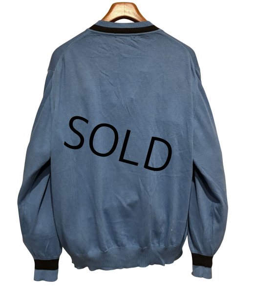 画像3: 90's【イタリー製】ビンテージ【PRONTO UOMO】プロントウォモ【青ｘ紺ライン】コットンｘレーヨン Vネックセーター 【サイズL】   (3)