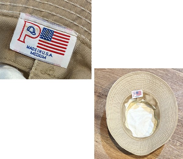 画像2: 程度良好!! USA製【ビンテージ】生成りｘルアー 総柄【コットン】毛ばり 釣り【バケットハット】【サイズM】  (2)